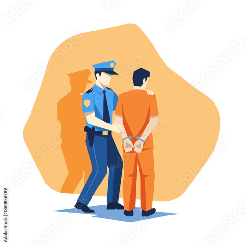 Police Officer Arresting Handcuffed Prisoner Cartoon.
