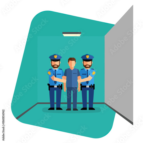 Police Officers Escorting Prisoner in Custody.