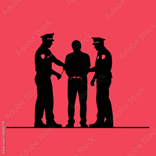 Silhouetted Police Officers Arresting a Man.