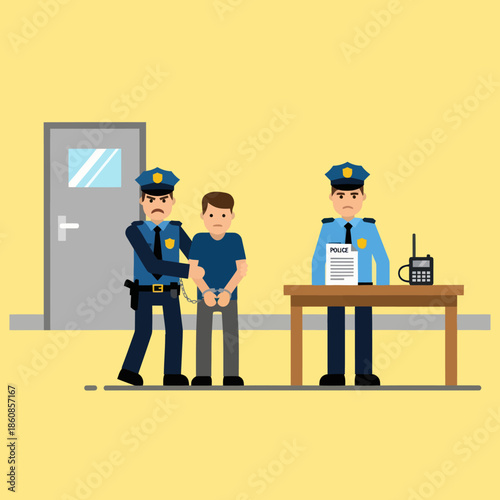 Police Officers Arresting a Young Man.