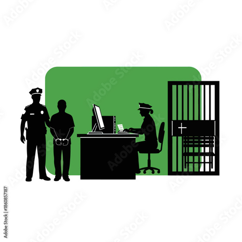 Prisoner in Jail Cell with Police Officer.