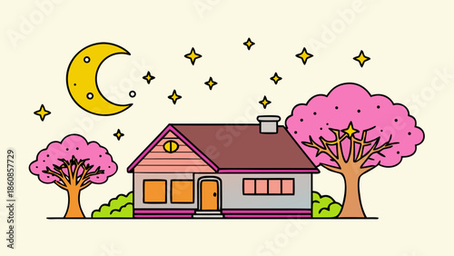 Whimsical nighttime cottage