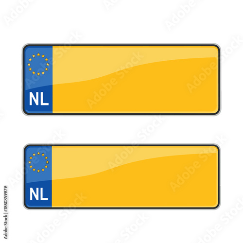 Two Netherlands License Plates with EU Symbol and NL Designation.