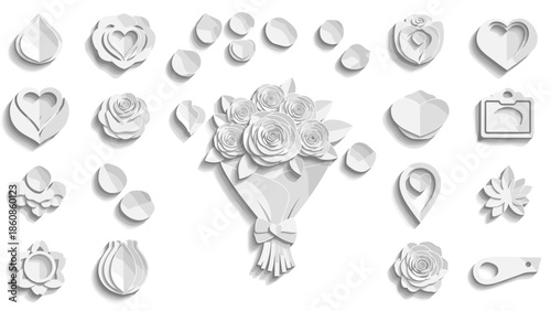 Collection of various 3d icons and symbols for decoration and use