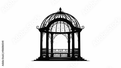 Elegant Black Silhouette of a Victorian Gazebo Structure.