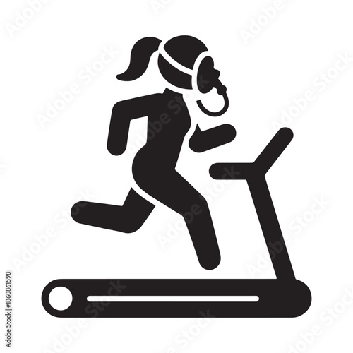 A silhouette of a woman running on a treadmill fitness icon