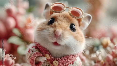 Wallpaper Mural Adorable Hamster in Glasses and Sweater Spreading Festive Joy Torontodigital.ca