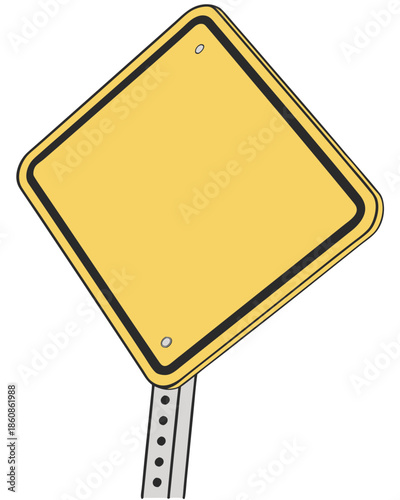 A flat, 2D illustration of a blank yellow diamond-shaped road sign.