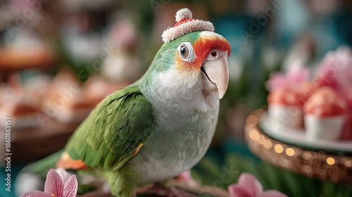 Wallpaper Mural Cute Parrot in Santa Hat Brings Holiday Cheer Torontodigital.ca