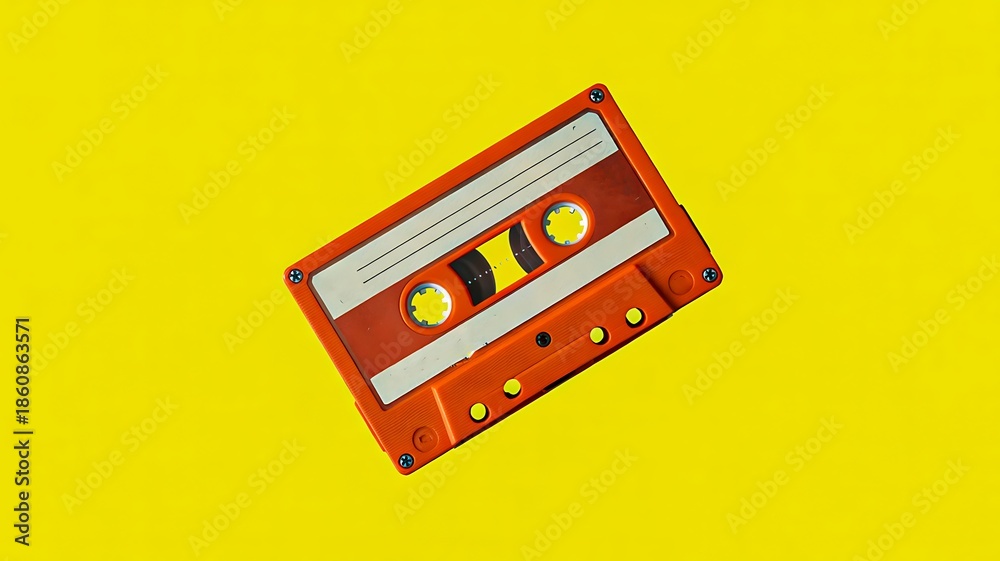 Obraz premium Retro cassette tape on yellow background representing vintage music 