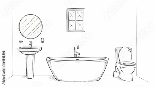Hand drawn sketch of a modern bathroom interior design.