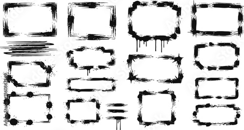 Black Splashes Grunge With Frame Dirty Artistic Design Elements Text