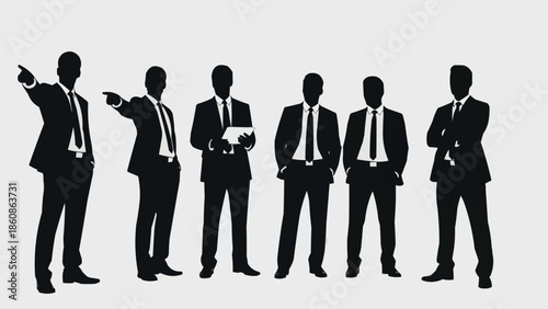 Group of businessmen silhouettes standing together in suits.