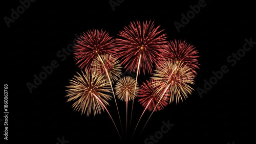 Vibrant fireworks explode in a heart shape against a dark background