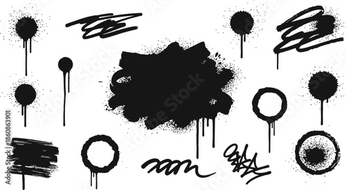 Spray Graffiti Element Set Can Splatter Brush Drip Freehand Writing