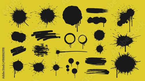 Spray Graffiti Element Set Can Splatter Brush Drip Freehand Splash