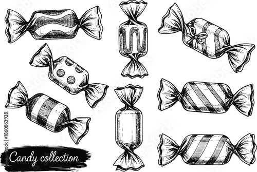 A delightful collection of hand-drawn candies with various patterns