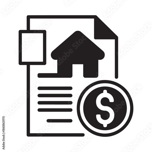Real estate document with house icon dollar sign and contract details