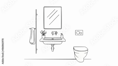 Hand drawn illustration of a modern bathroom interior design.