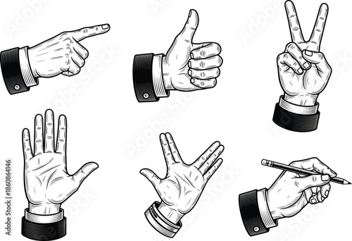 Collection of hands showing different gestures and actions