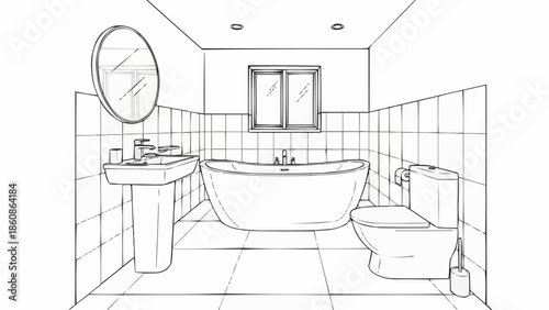 Hand drawn sketch of a modern bathroom interior design.