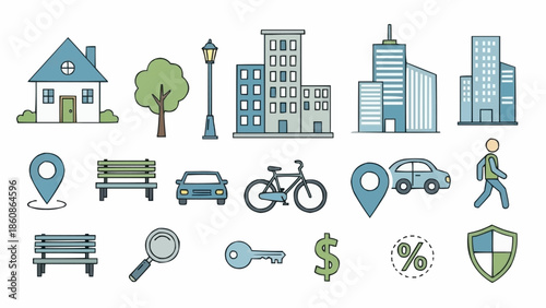 Collection of City and Urban Life Icons and Symbols.
