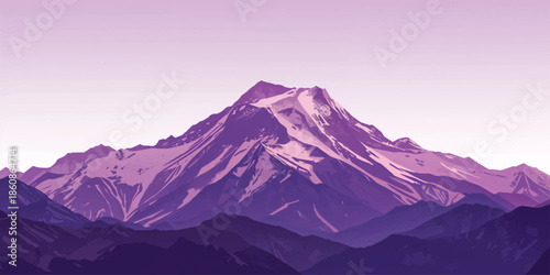 A breathtaking winter panorama of the alpine mountain range features a cold snow peak and rocky glacier under a vibrant sky during a glowing sunrise and sunset over the high nature landscape