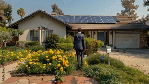 Homeowner with Solar Energy System, Sustainable Living and Green Technology, Eco-Friendly House with Garden