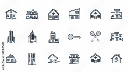 Collection of House and Building Icons for Real Estate Concepts.