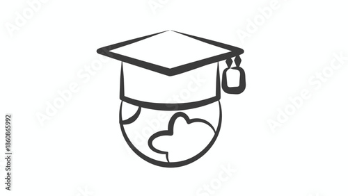 Hand-drawn style sketch of a graduation mortarboard cap on a globe, ideal for casual educational themes or school designs