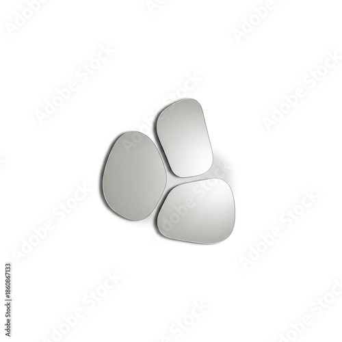 Abstract Organic Shaped Mirror Cluster With Reflective Surfaces And Subtle Shadows On A Clean White Background