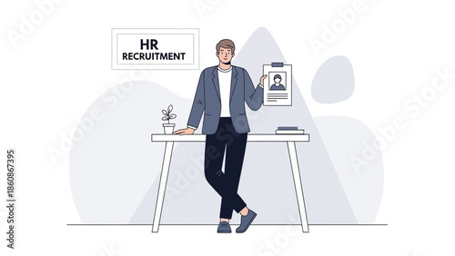 HR Recruitment Process Concept Illustration Featuring a Professional Woman at Desk