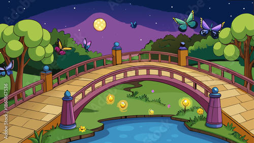 Enchanted bridge in a whimsical forest