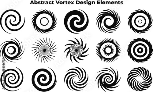 Collection of Abstract Swirling Vortex and Spiral Graphic Design Elements