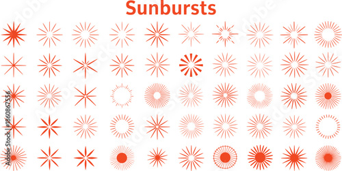 A Large Collection of Diverse Sunburst and Starburst Vector Graphics
