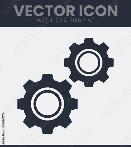 Industrial gear icon symbol representing teamwork cooperation and mechanical engineering process for business settings and technical development projects in flat style. Vector illustration