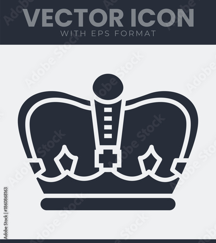 Royal crown icon symbol for king queen prince princess authority power leadership luxury jewelry empire kingdom monarch sovereign majestic noble. Vector illustration