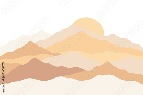 Layered Mountain Landscape with Sunrise Fog Vector