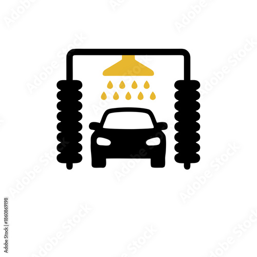 Dynamic automatic car wash service vector icon depicting a vehicle receiving a thorough and refreshing cleaning. Ideal for automotive care and maintenance applications