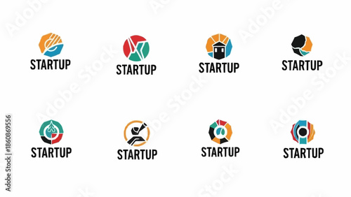 Collection of colorful startup logos with abstract circular designs.