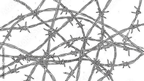 Barbed wire fence illustration on white background