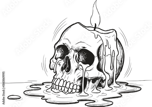 Melting skull emerging from liquid