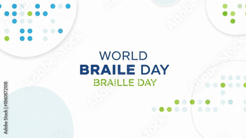 World braille day awareness campaign with colorful dots on white background
