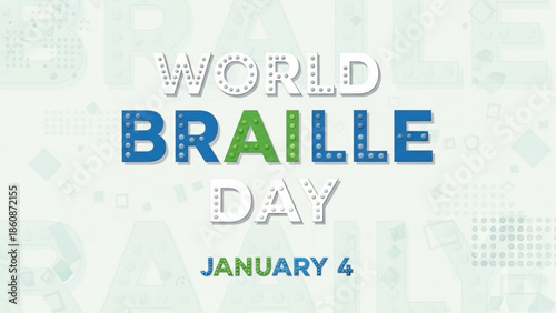 World braille day january 4 awareness campaign logo with colorful text