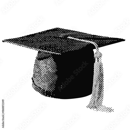 Graduation mortar board cap halftone grunge vector design element