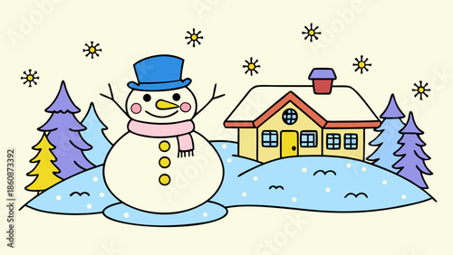 Snowman in winter village