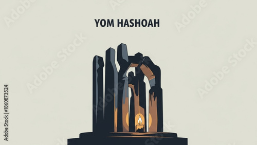 Yom hashoah, holocaust remembrance day, candle in memorial arch, symbolic illustration, jewish holiday, commemoration, remembrance, darkness, light, hope, reflection