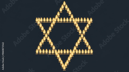 Golden star of david made of candles on dark background, symbolizing faith and spirituality in jewish culture and tradition