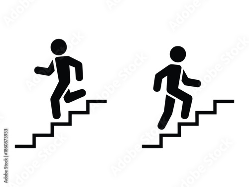 Exercise and Progress Concept Icon Showing a Person Running Up and Down Stairs for Health and Success