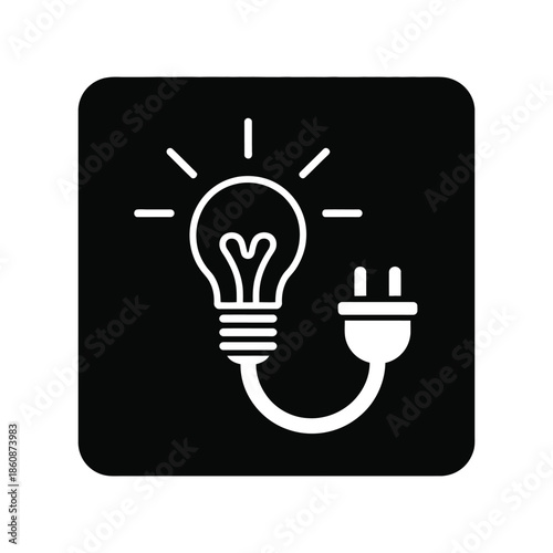Innovation Concept Icon Showing a Glowing Light Bulb Connected to a Power Plug for Creative Ideas